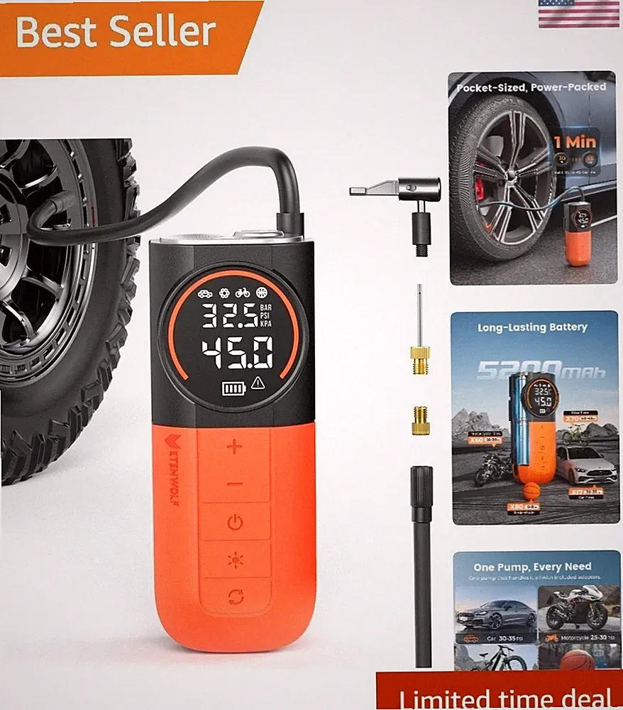 160PSI Digital Tire Inflator - Cordless Air Pump with Built-in LED Flashlight