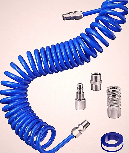 25 Feet Repairable PU Recoil Air Hose, Air Compressor Hose with 1/4" NPT Industr
