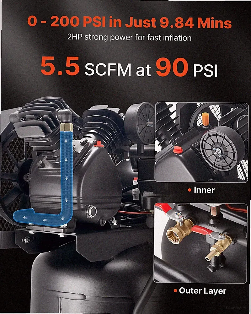 25-Gallon Air Compressor, 2HP 5.5 SCFM at 90PSI, 120V