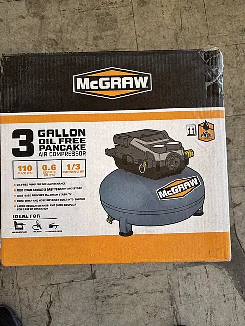 McGraw 3 Gallon 110 PSI Oil-Free Portable Pancake Air Compressor 1/3 HP ~ NEW