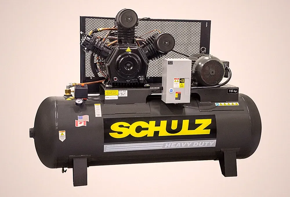 SCHULZ AIR COMPRESSOR, 15HP, 3-PHASE, 120 GALLONS TANK, 208-230-460 VOLTS
